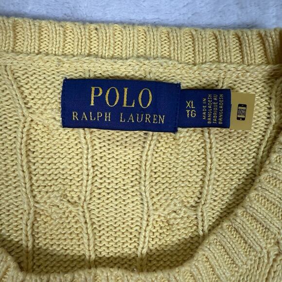 Polo Ralph Lauren Sweater Mens Size XL Yellow Cable Knit Fisherman Chunky Jumper - Picture 3 of 7